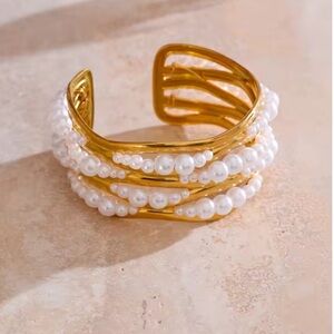 ZARA cuff Gold and White Pearl Bracelet